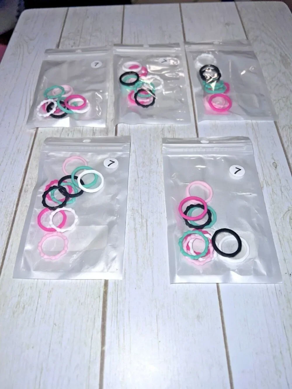Silicone Rings Assorted Colors 5 Packs Of 10/ 50 Total Sz 7